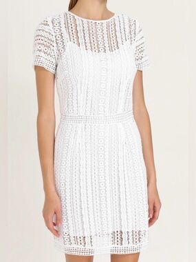 NWT Michael Kors Short Sleeve Crochet Lace White Dress Womens 12